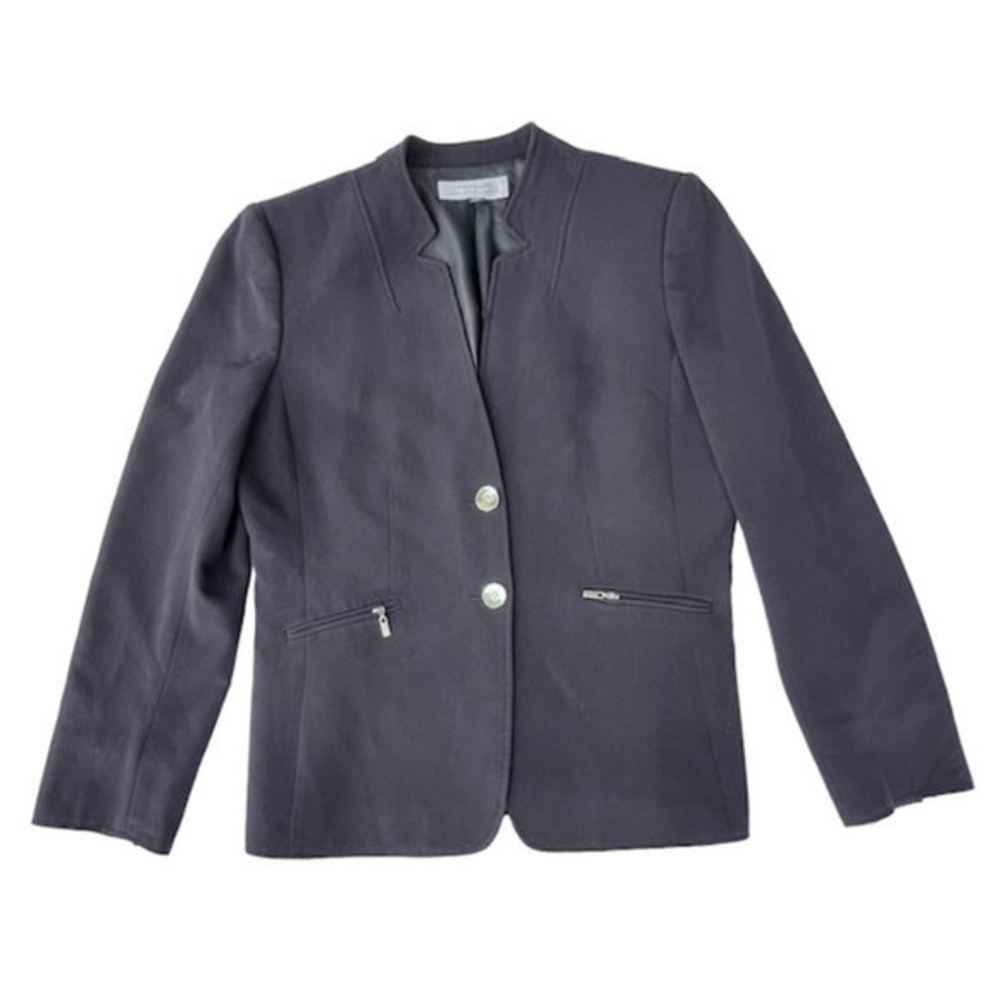 Tahari Arthur S. Levine Women Mario Blazer Two Button Zipper Pockets Black 10